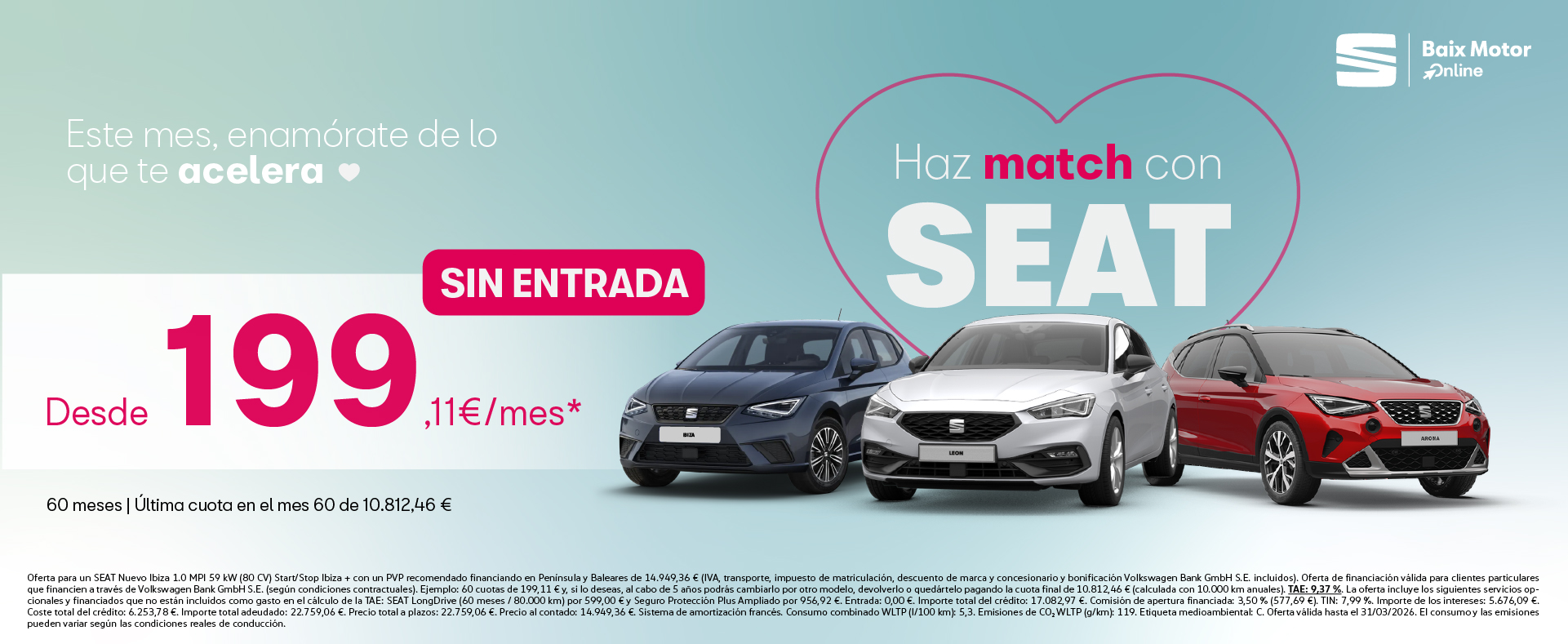 ¡Haz match con SEAT desde 199€/mes SIN ENTRADA!